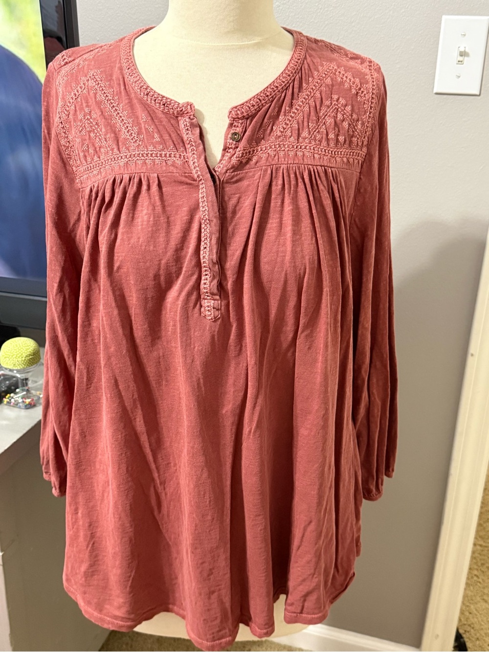 Lucky Brand 2X Embroidered Boho Peasant Top